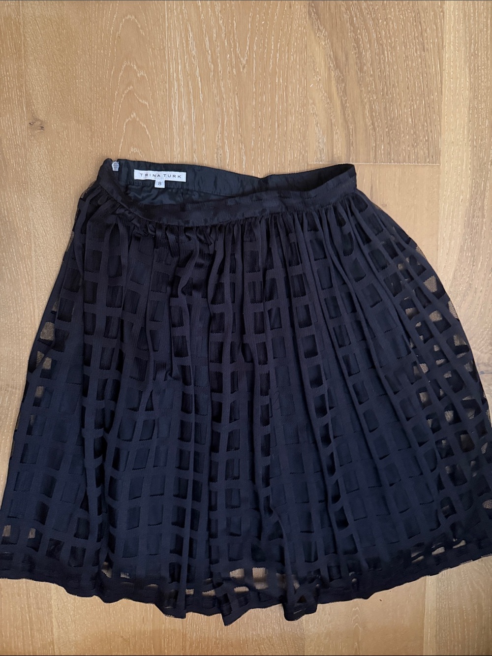 Trina Turk Black Grid-Overlay Skater Skirt